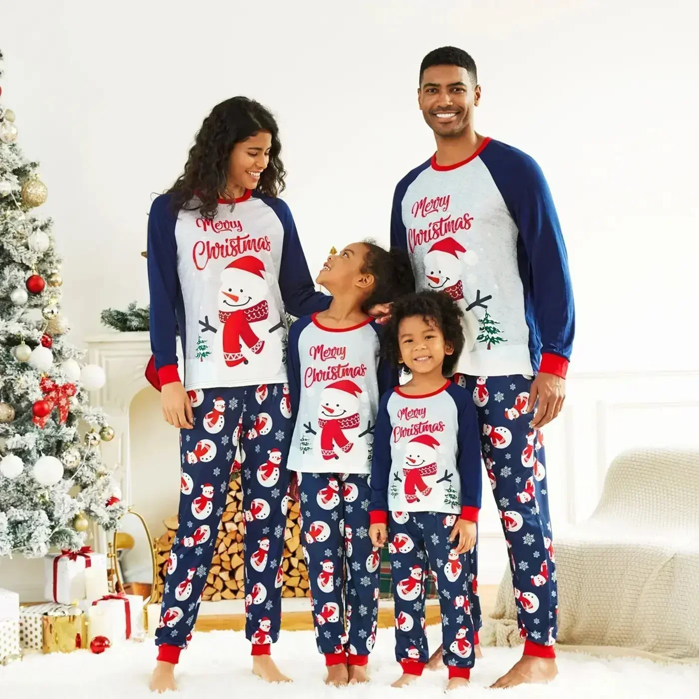 New Merry Christmas Pjs Family Matching Outfits Cartoon Print Pajamas Set Parent-child 2 set Suit Baby Romper Warm Soft Homewear