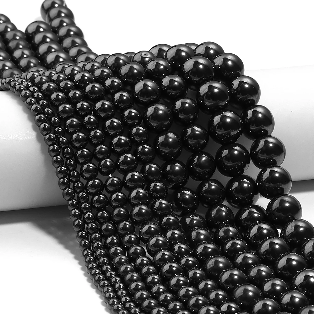 1 Strang 4/6/8/10/12 mm natürliche schwarze Hämatit-Steinperlen magnetische runde lose Perlen für Schmuckherstellung DIY Armband Halskette