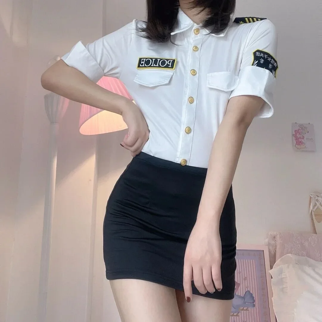 2025 Halloween Costume d'Halloween pour Femme, Tenue de Vol à Taille Fine, Tenue de Rêve, Haut avec Jupe, Cosplay de Policière