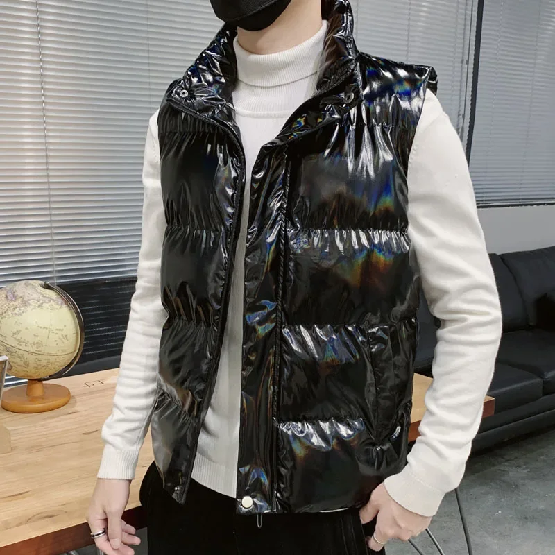 Winter Sleeveless Jacket Glossy Men Vest Parka Tactical Vest Warm Thick Brand Fashion Jacket Korean Style Waistcoat