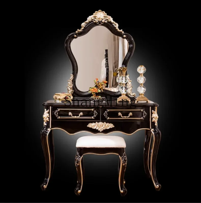 

FG household solid wood makeup table pastoral mini small apartment dressing mirror purple French pastoral