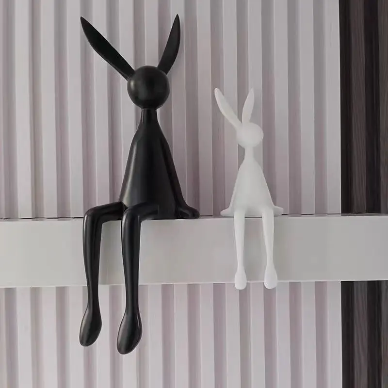 Living Room Ornament Modern Simple Long Ear Rabbit Sitting Decoration Piece Porch TV Cabinet Model Resin Gift Desktop Decor