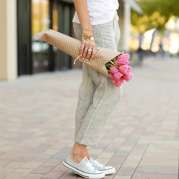 2025 European and American Spring and Autumn New Solid Color Loose Casual Drawstring Elastic Waist Cotton and Linen Trousers