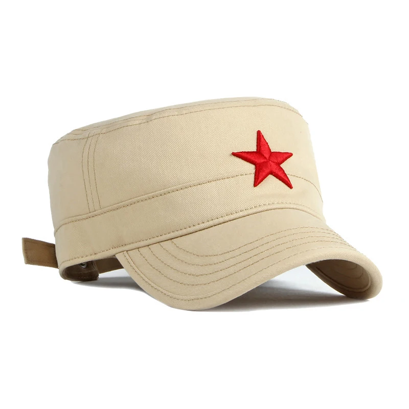 Summer Autumn Men Women Army Military Cap Flat Baseball Hat 3D Embroidered Red Star Cotton Peaked Cap for Outdoor Sun Protection