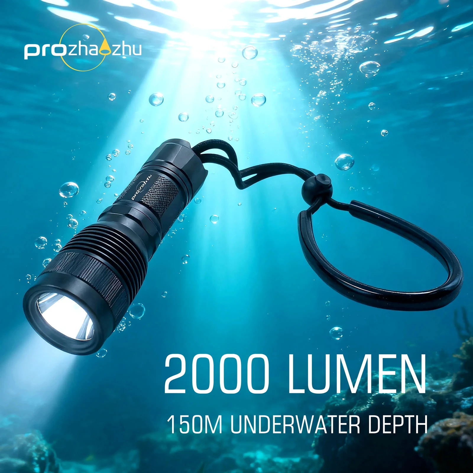 

Professional 2000 Lumen Rotary ON OFF Scuba Diving Flashlight IP68 Waterproof 150M Depth with 18650 & 3AAA Battery Options