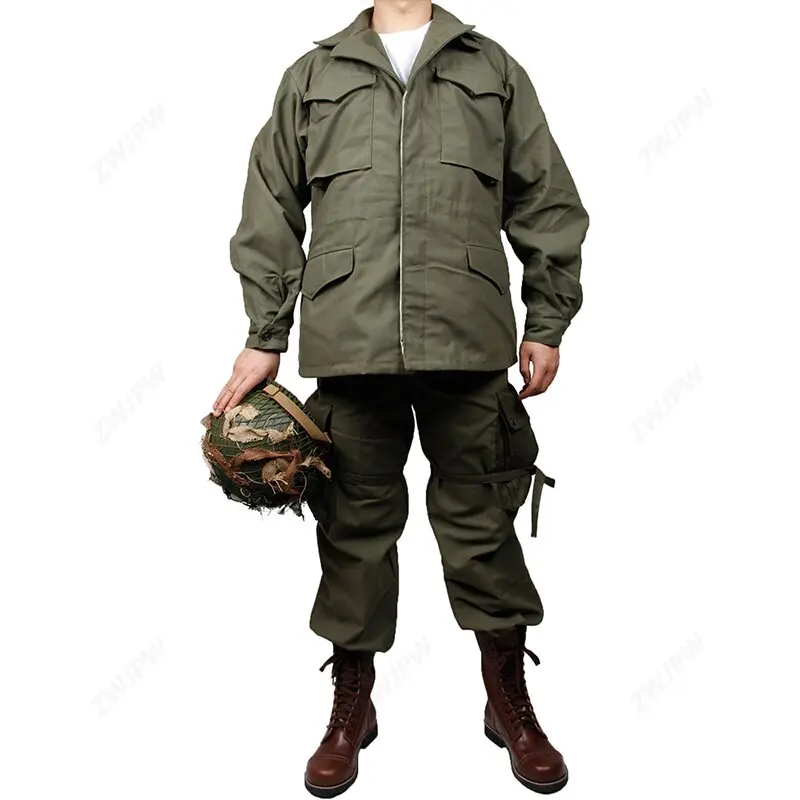 ww2 US army green outdoor M43 jacket Windbreaker uniform Pure cotton Coat and pants (no shoes,no Helmet)