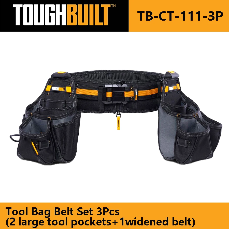 

TOUGHBUILT TB-CT-111-3P Tool Bag Belt Set 3Pcs (2 large tool pockets+1widened belt) Quick Hang Tool Multifunction Tool Belt Set