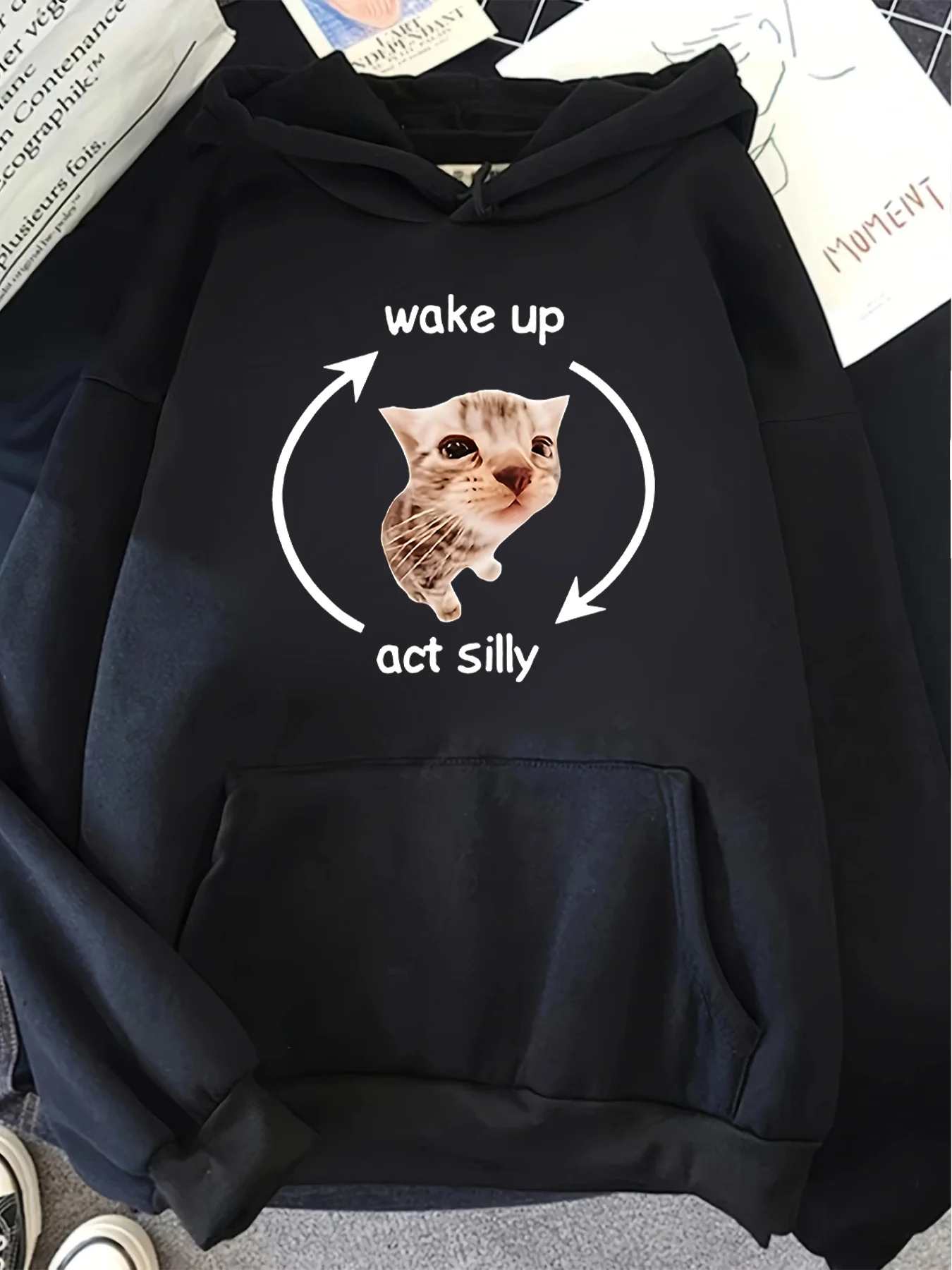 

Wake Up Act Silly Funny Cat Meme Hoodies Men's and Women's Long Sleeve Sweatshirt Pullover Retro Hip Hop Sports Top Men Clothing