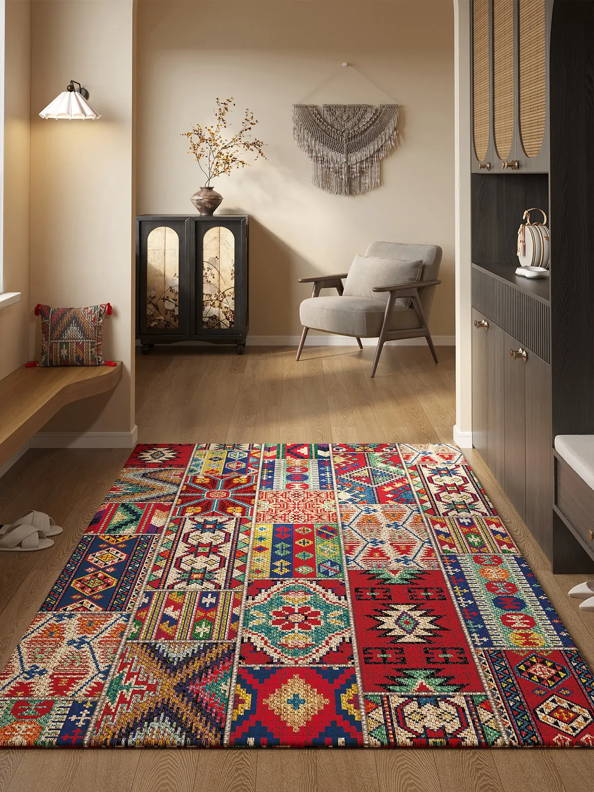Ethnic style door mat, entrance carpet, dust removal and non-slip door blanket, door mat