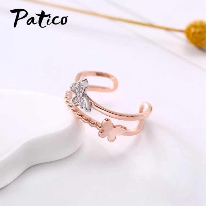 Latest Romantic Butterfly Design Opening Rings For Women 925 Sterling Silver Rose Gold Filled Engagement Wedding Rings