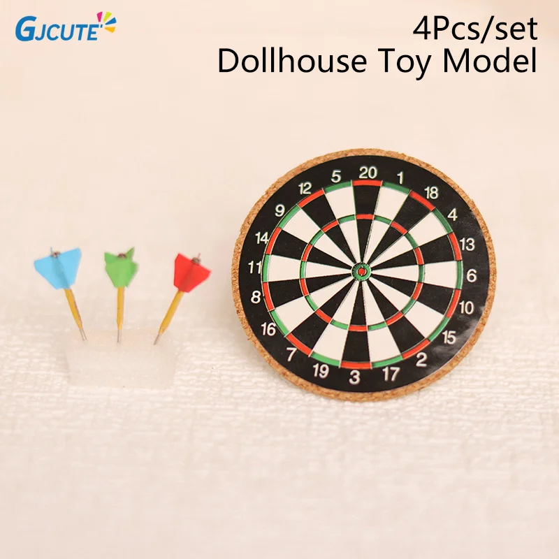 4Pcs/set Dollhouse Miniature Darts Sports Toys Set Model Mini Darts Sports Home Outdoor Scene Accessories 1:12 scale