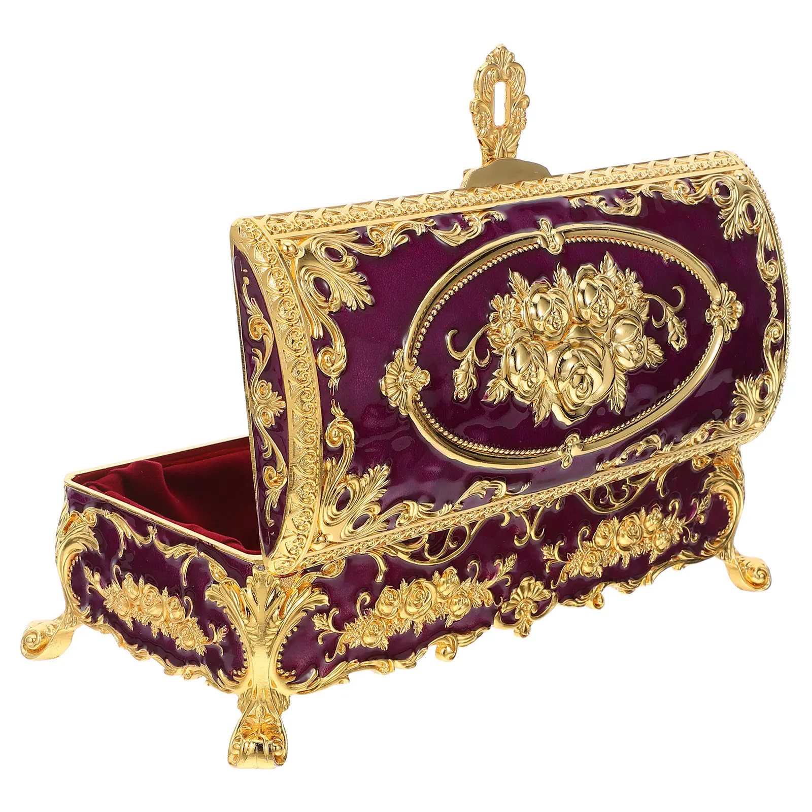 Vintage Style Jewelry Box Metal Alloy Jewelry Storage Organizer Retro Trinket Chest Compact Portable European Organizer