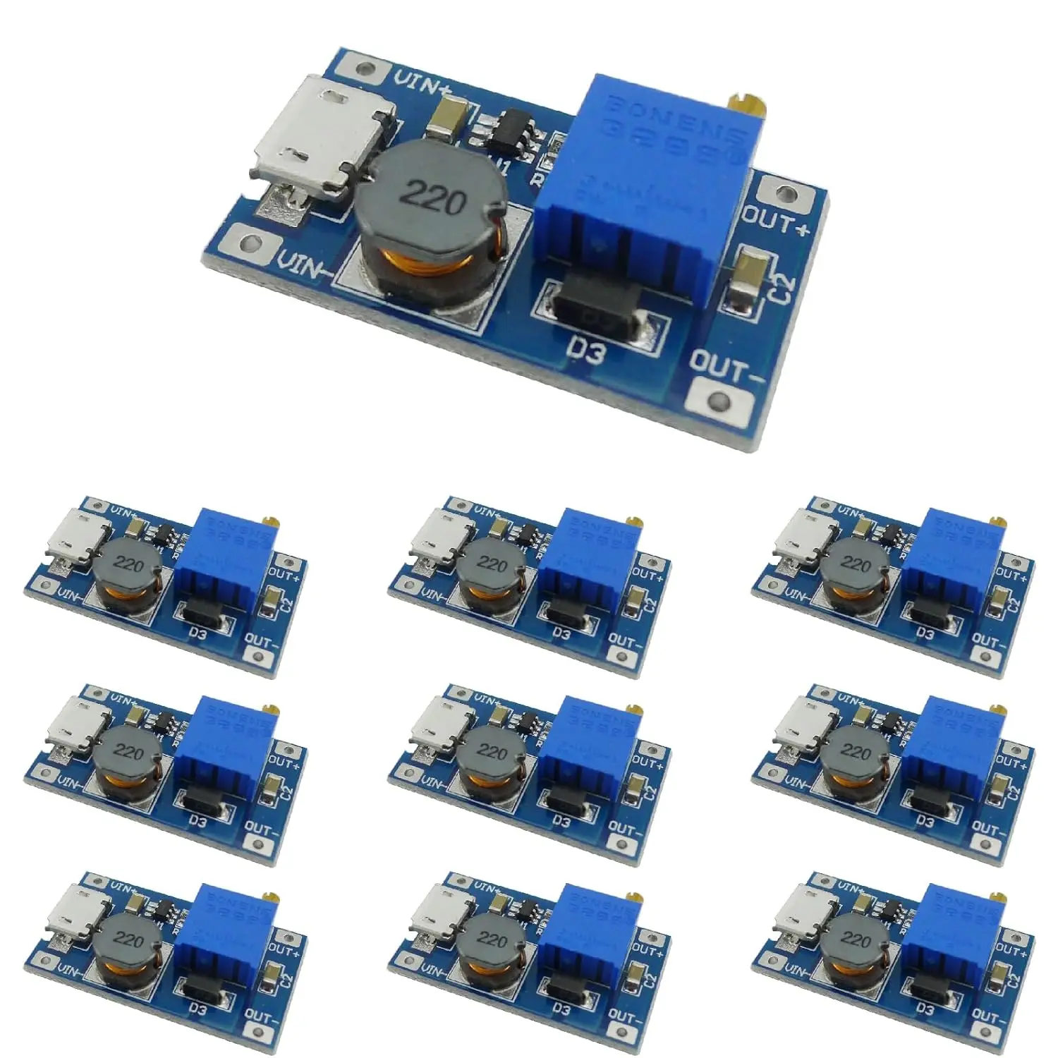 5pcs 10pcs 20pcs MT3608 DC-DC Boost Converters – 2V-24V to 5V-28V 2A Step-Up Voltage Regulators with Micro USB Interface​