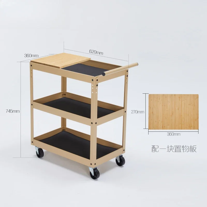 Workshop trolley household three-layer tool cart, multi-functional mobile trolley storage rack