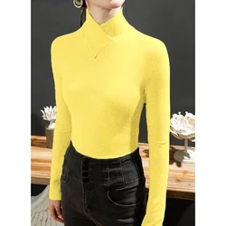 Sweet Elegance Autumn Winter Fleecing Thick Velvet Basic Tops Half High Collar OL Shirt And Blouse Long Sleeve T-shirt for Women