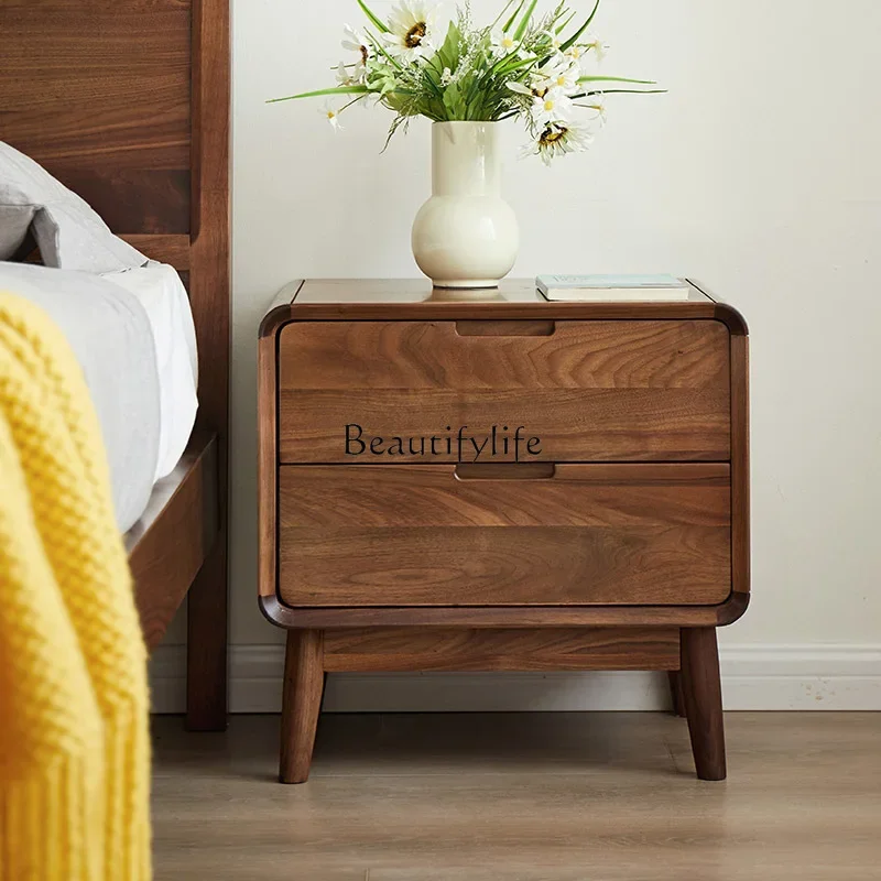 

Solid wood bedside table Modern simple North American black walnut Nordic bedside storage cabinet