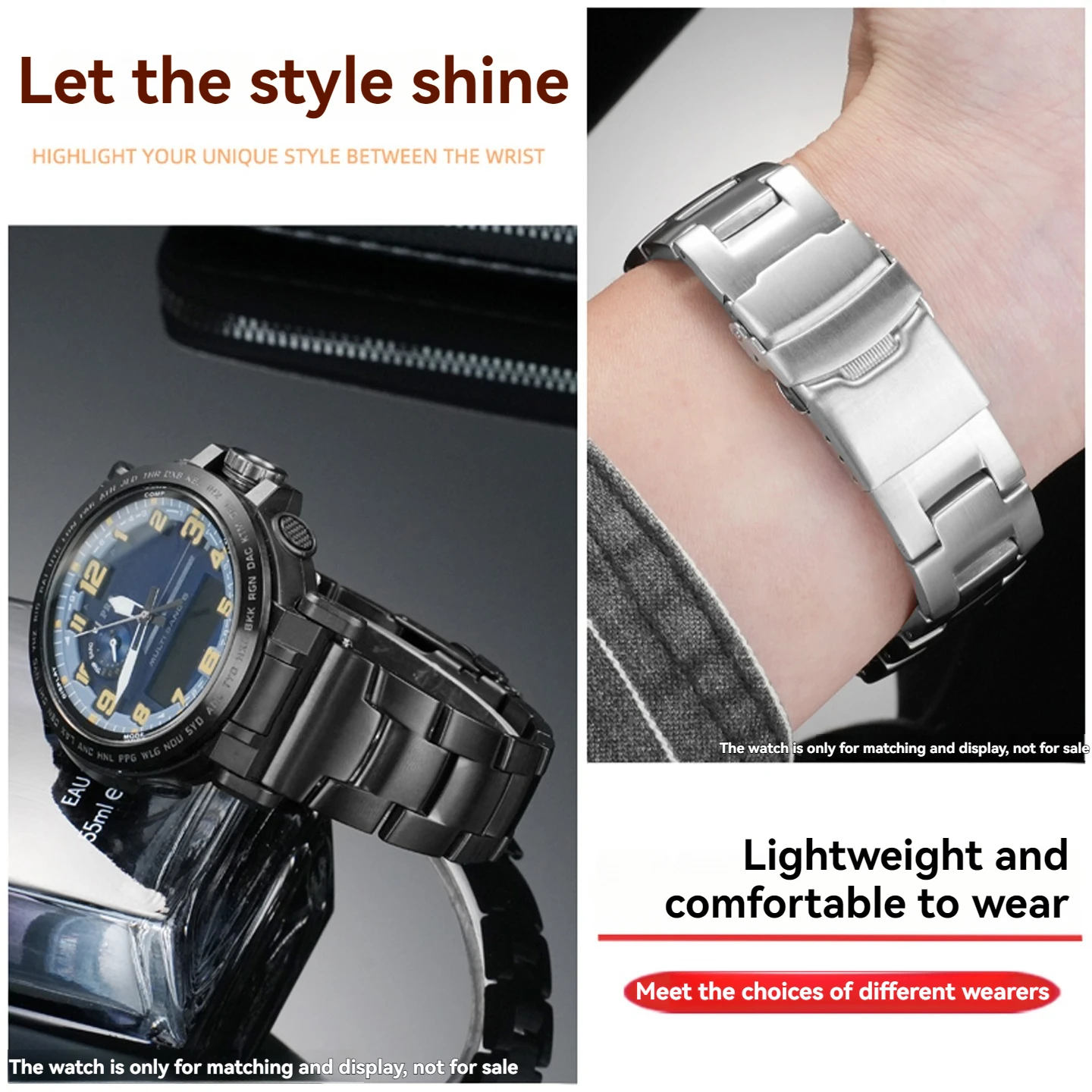 اكسسوارات الساعة ل كاسيو حزام معدني PRW-60/PRW-61 prw-3400 PRW-30/50/70 الصلبة الفولاذ المقاوم للصدأ سلسلة ساعات حزام الساعات 23 مللي متر #3