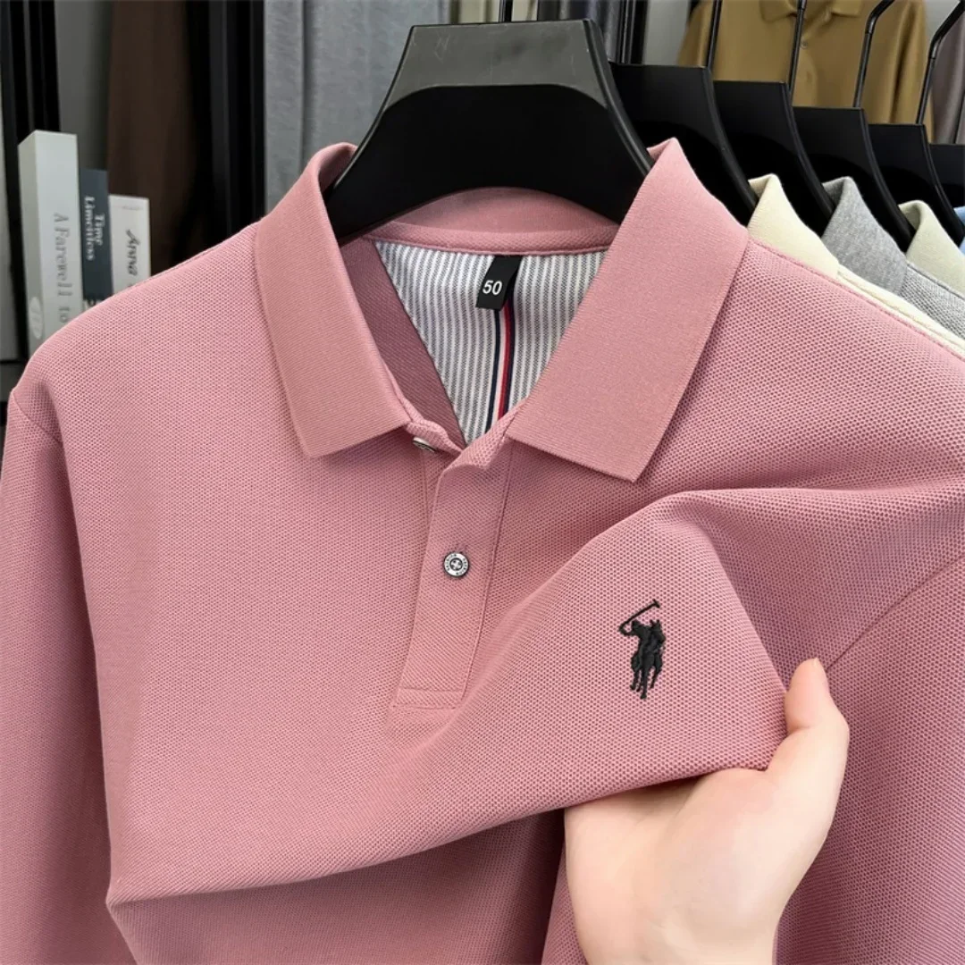 100 % reine Baumwolle, hochwertige Marke, Herren-Polohemd mit langen Ärmeln, Herbst-/Winterkollektion, modisches, luxuriöses Golfoberteil mit Stickerei, lässiges T-Shirt. – Detail 24