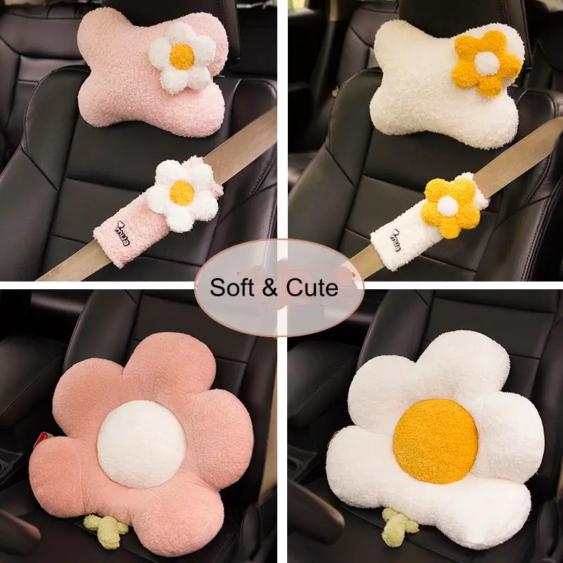 

New Cartoon Flower Plush Soft Four Seasons Universal Car Interior Ornaments Ins Fashion Car Waist Neckpillow Car Accessories