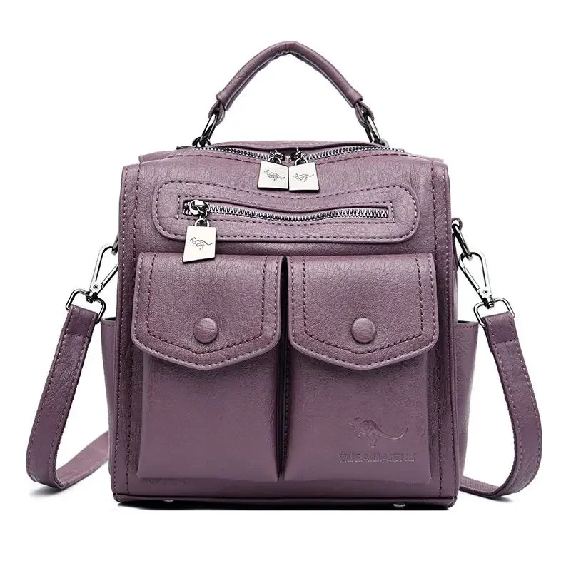 2024 Crossbody Backpack Women Fashion Casual Multi-Functional Leather Soft Leather Square Personalized Shoulder Messenger Bag