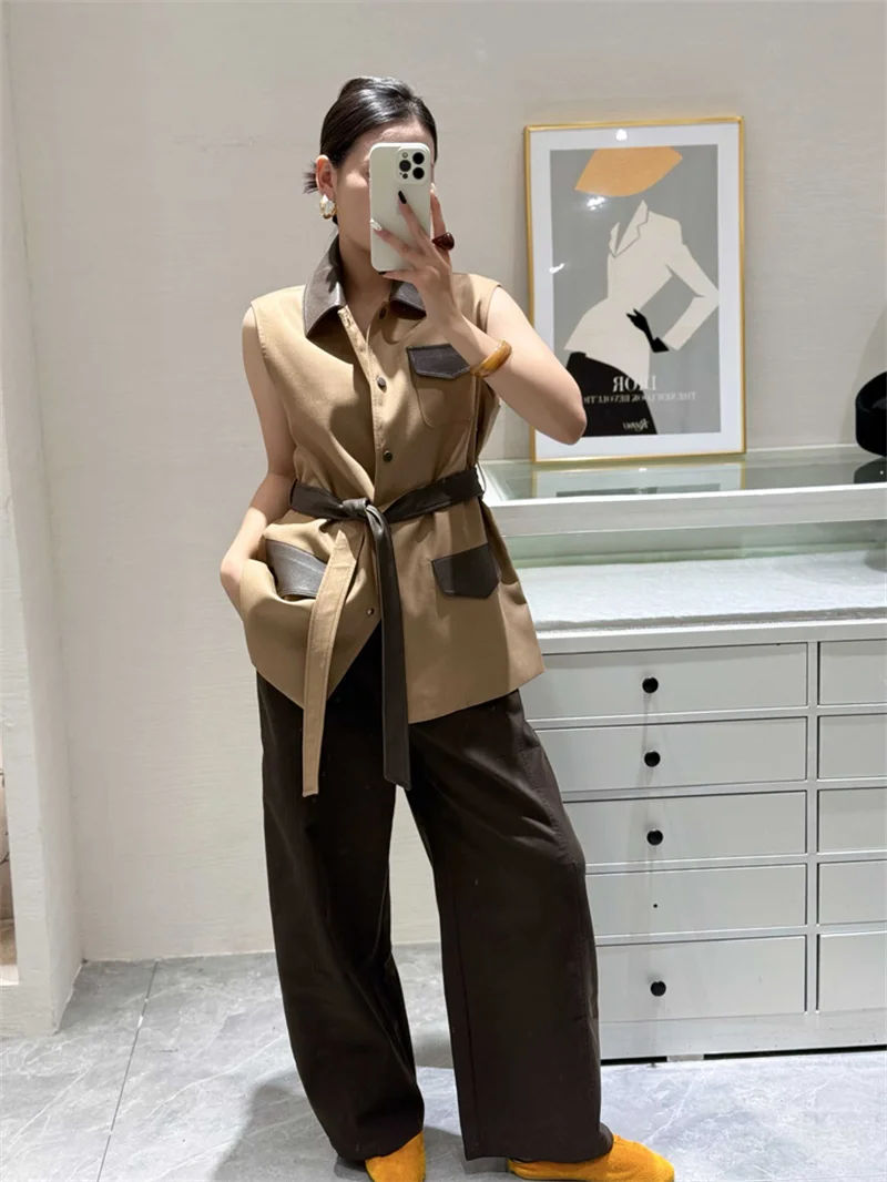 

Women's Jackets Women's Vests Single-breasted Autumn Temperament Vest High Sense of Fashion Design and Unique Khaki Vest Coat