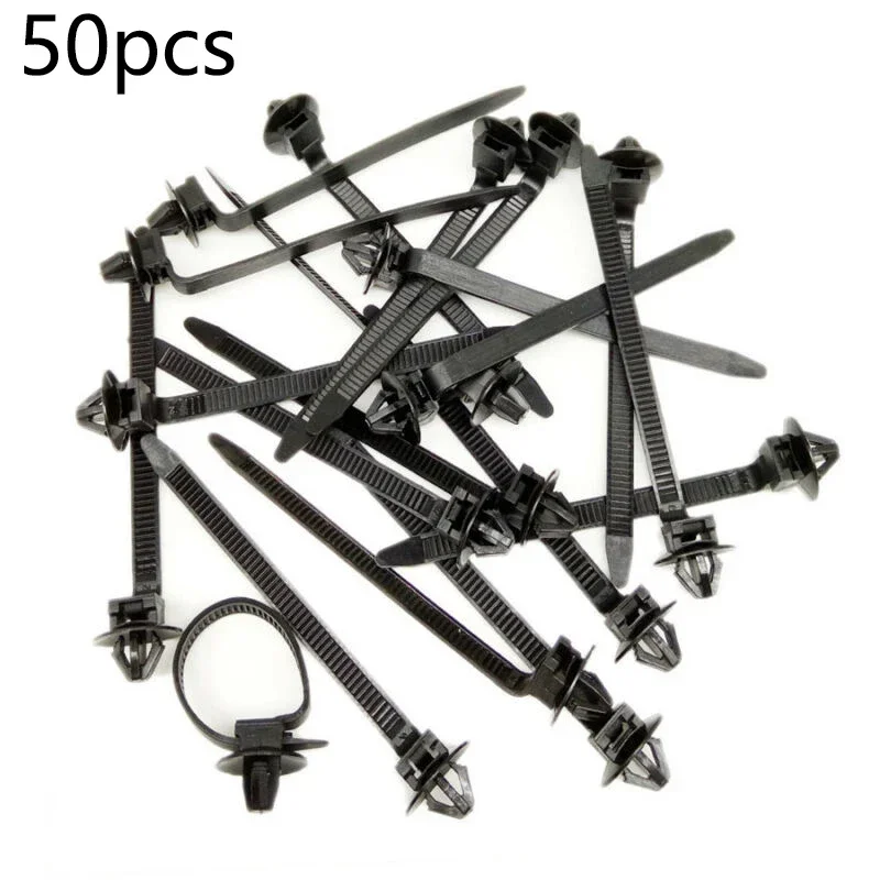 50pcs Nylon Cable Tie Wrap Fixed Fastener Clips Cars Mount Wire Tie Clip Car Hose Fastening Zip Strap Kit