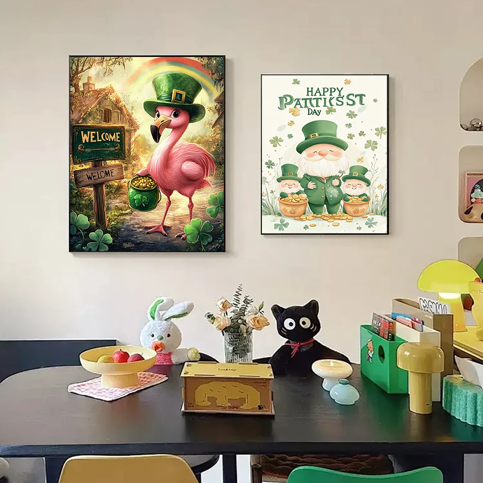 GATYZTORY lukisan dengan lukisan angka St. Patrick's Day cat akrilik hadiah mewarnai untuk dewasa poster buatan tangan dekorasi dinding hijau