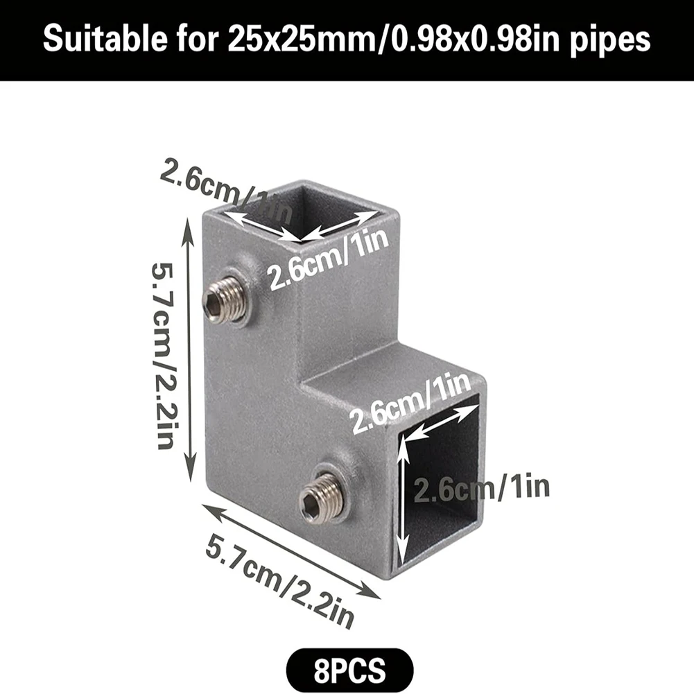 8 Pcs T Shape Square Pipe Connectors For 25mm Tubing DIY Garden Shed Fence Greenhouse Frame Construction Joint Fitting Steel