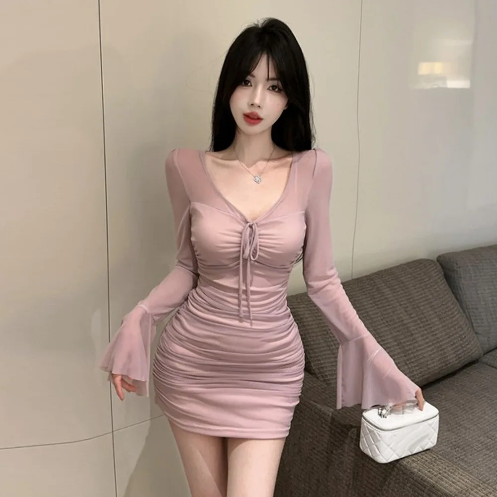 

Женский облегающий трикотажный топ Pure Desire с V-образным вырезом, завышенной талией, ультратонкий, длинный рукав, весенний