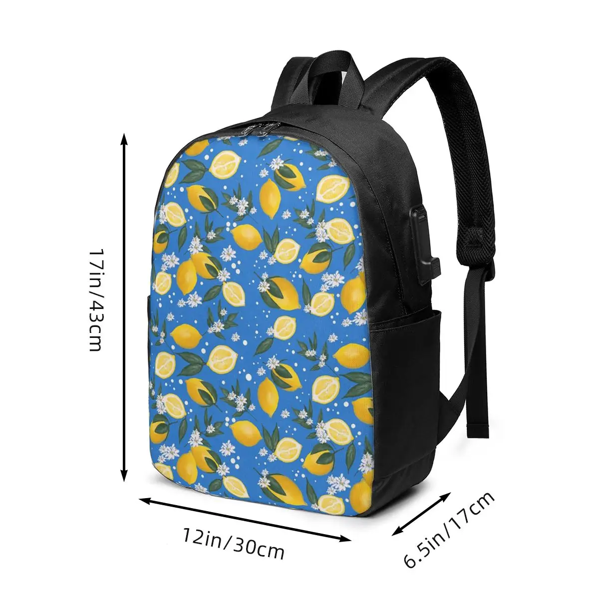 Lemon And Floral Pattern Backpack Travel Notebook Bag Computer College Student School Bag Laptop Shoulder Bags for Men Women
