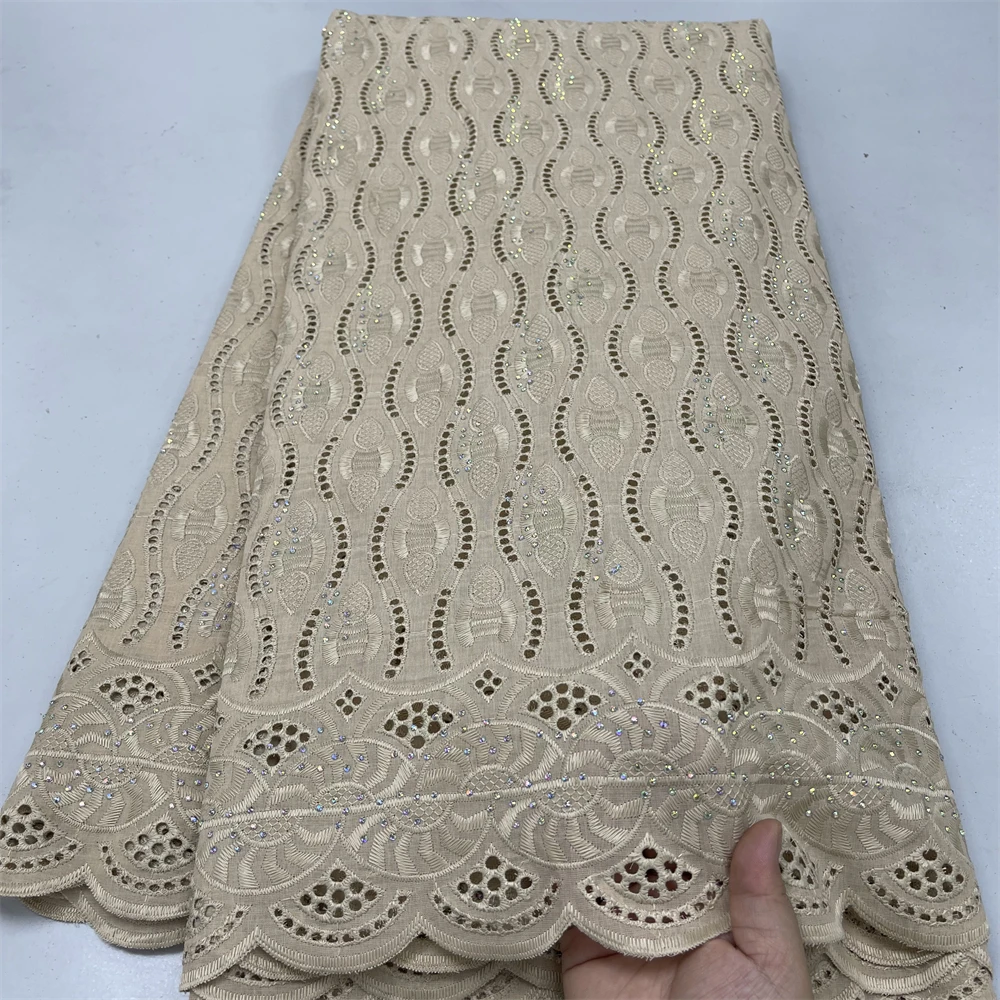 

Soft Cotton Polish Fabric Swiss Voile Lace Fabrics White Polish Cloth African Lace Embroidery Women Dress Cloth 5 Yards