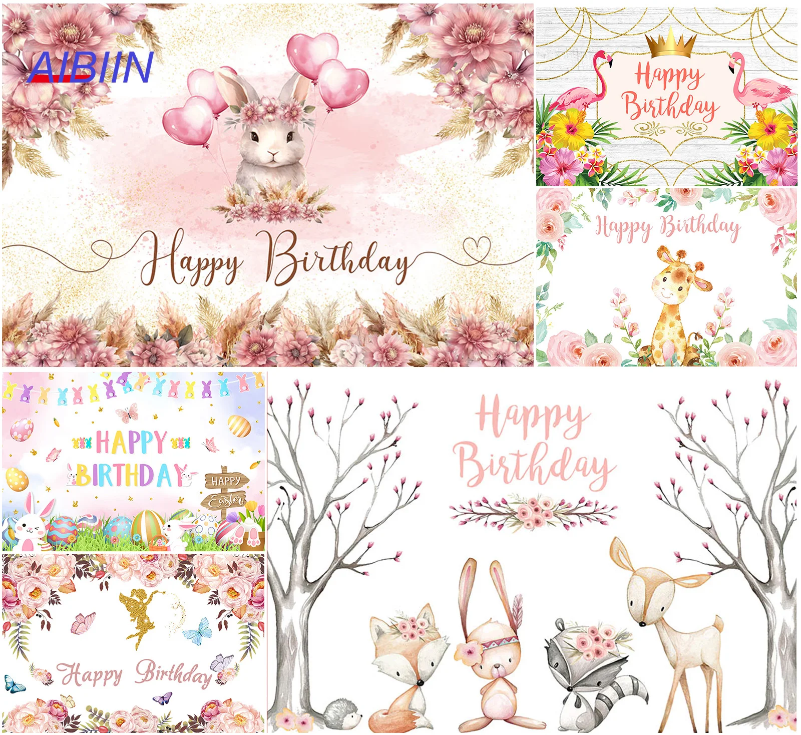 

Animals Themed Photography Background 1st Newborn Happy Birthday Backdrop Party Decor Baby Shower Girl Kids Portrait Photozone