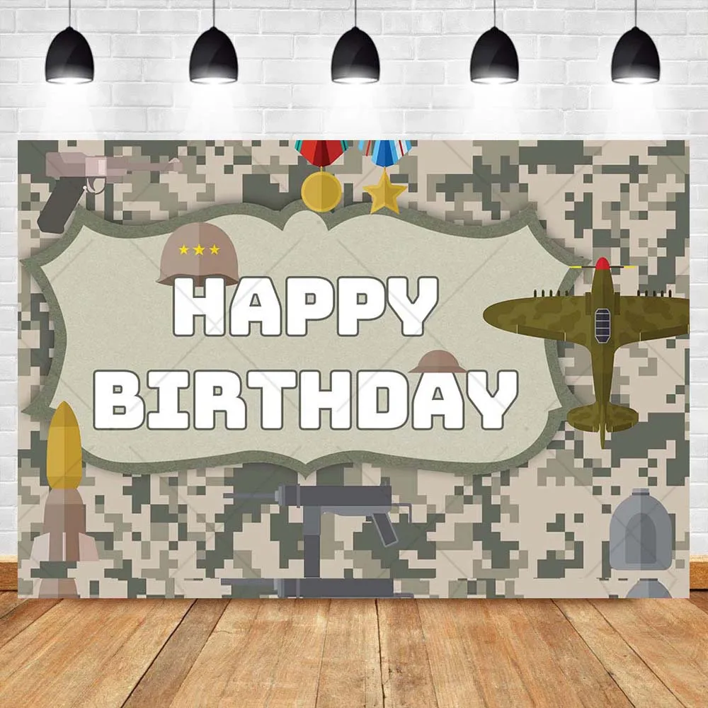 Cartoon Camouflage Background Custom Airplane Tank Car Kid Boy Birthday Party Decoration Banner Baby Shower Photography Backdrop