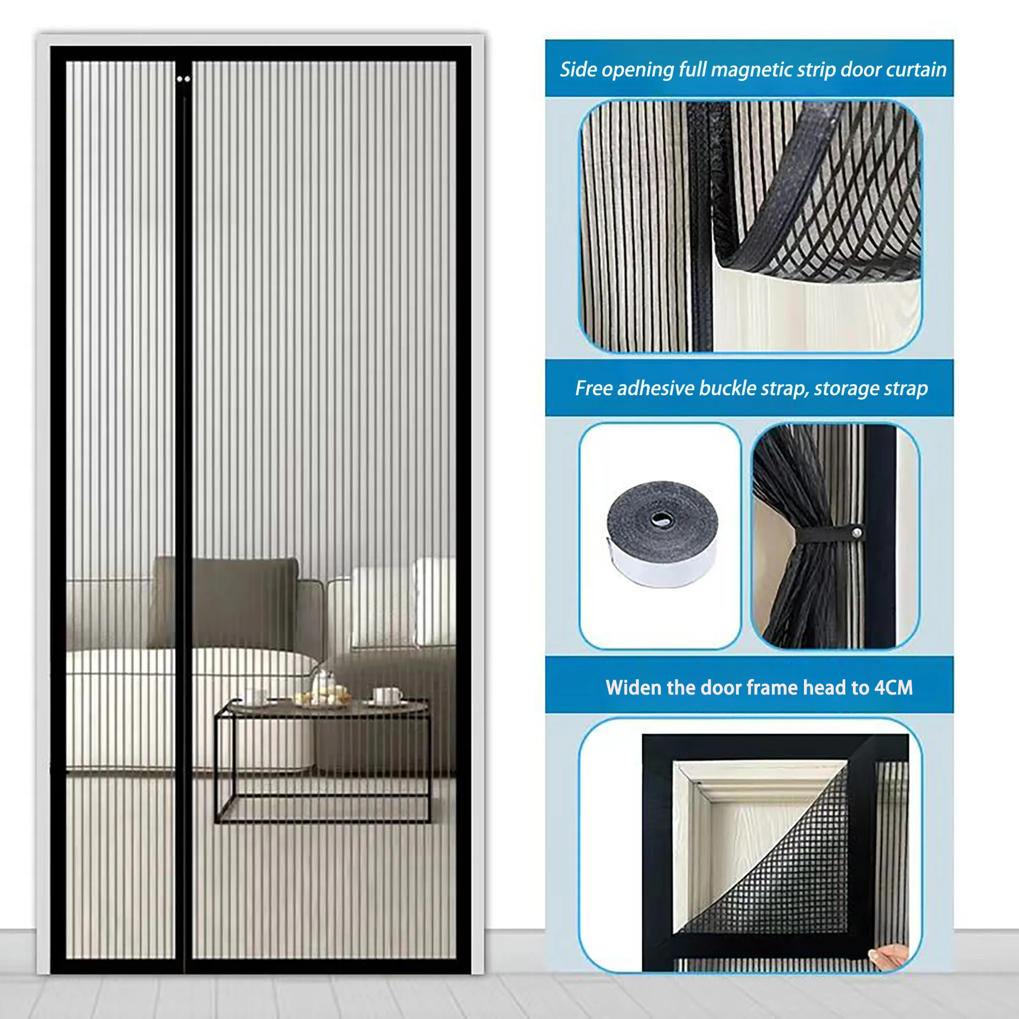 Fully magnetic side opening diamond mesh mosquito proof door curtain, screen window, customized size, automatic closing