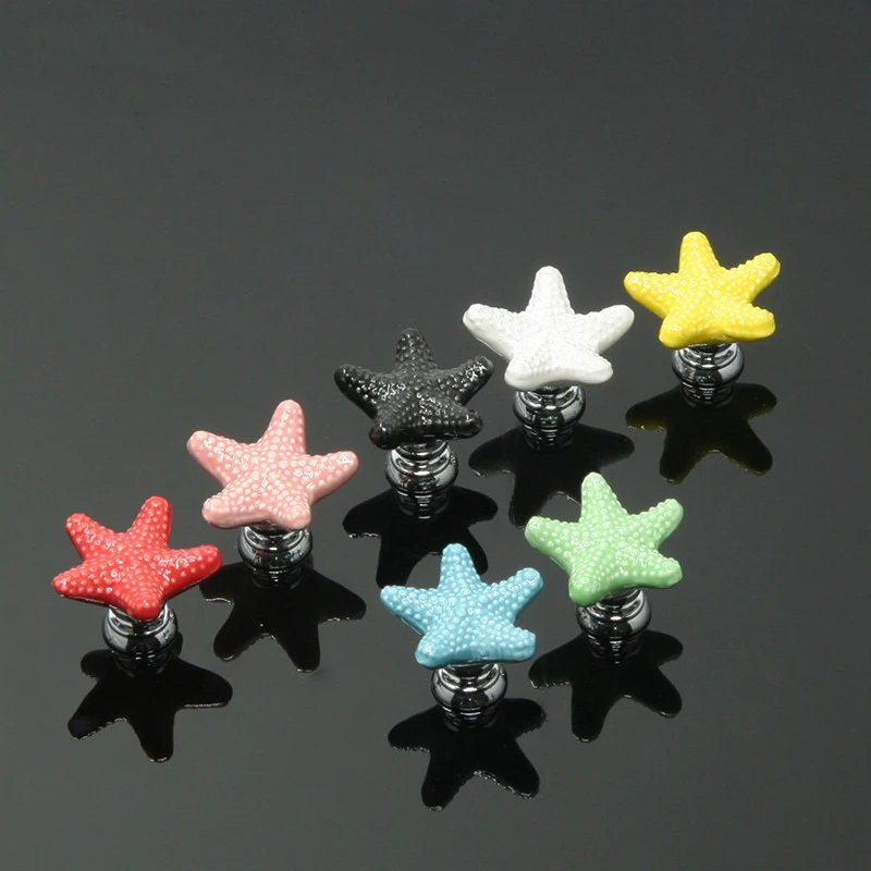 Ceramic Handle Cabinet Drawer Black And White New Cartoon Starfish European Style Furniture Cabinet Door Knob Bookcase Handles