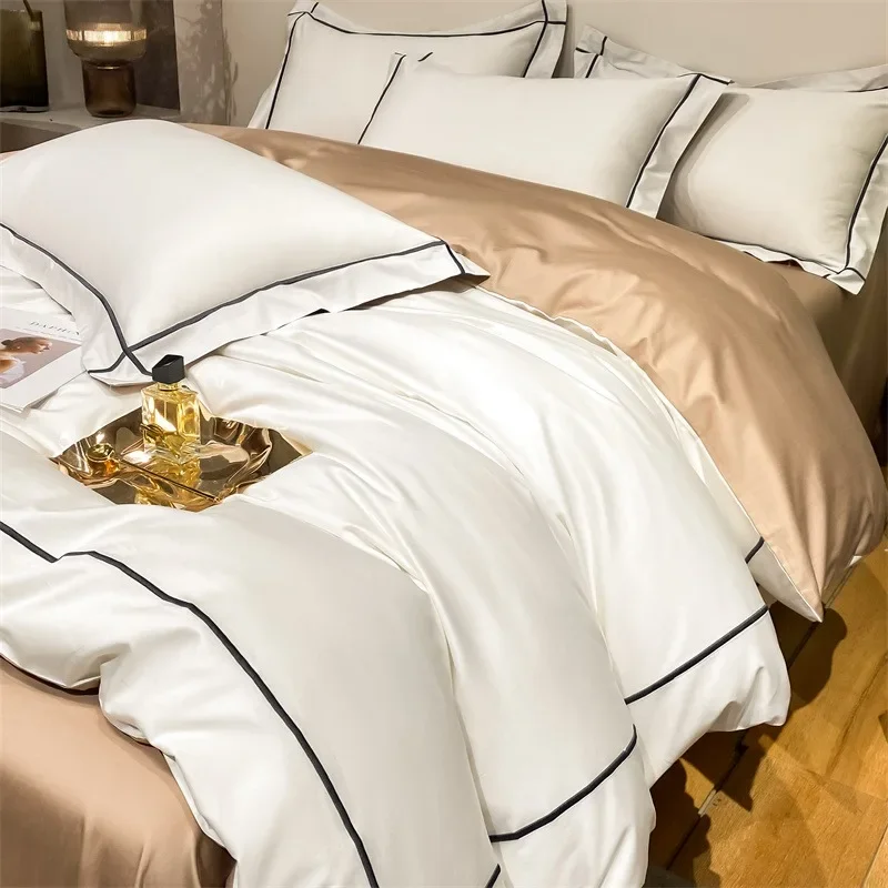 Svetanya Egyptian Cotton Bedding Set Embroidery Solid Bed Linens Sheet Pillowcase Duvet Cover Set Underwear