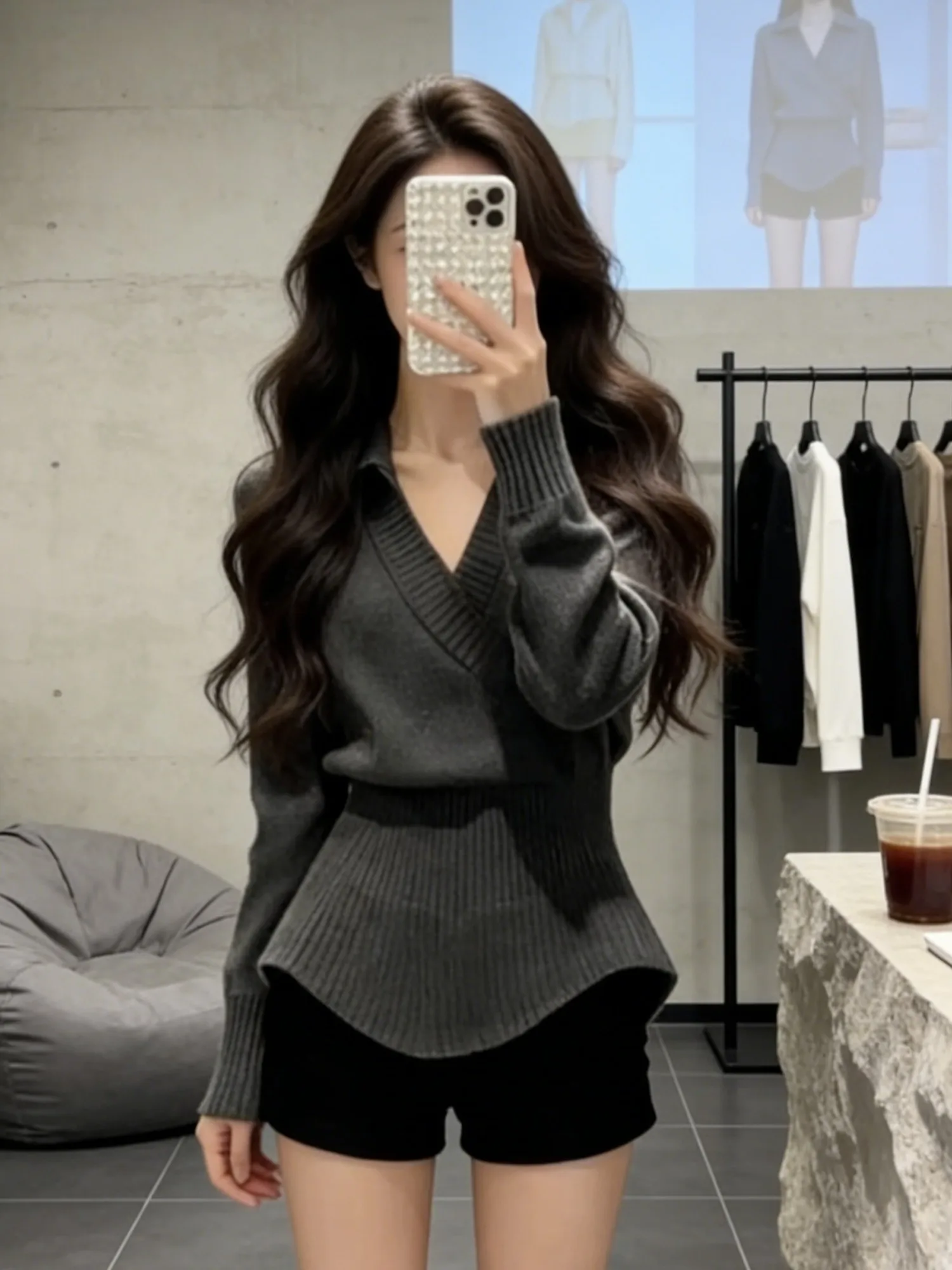 

Женский вязаный свитер Ele V-Ne Long Sve, осенне-зимний, облегающий, винтажный, повседневный трикотаж