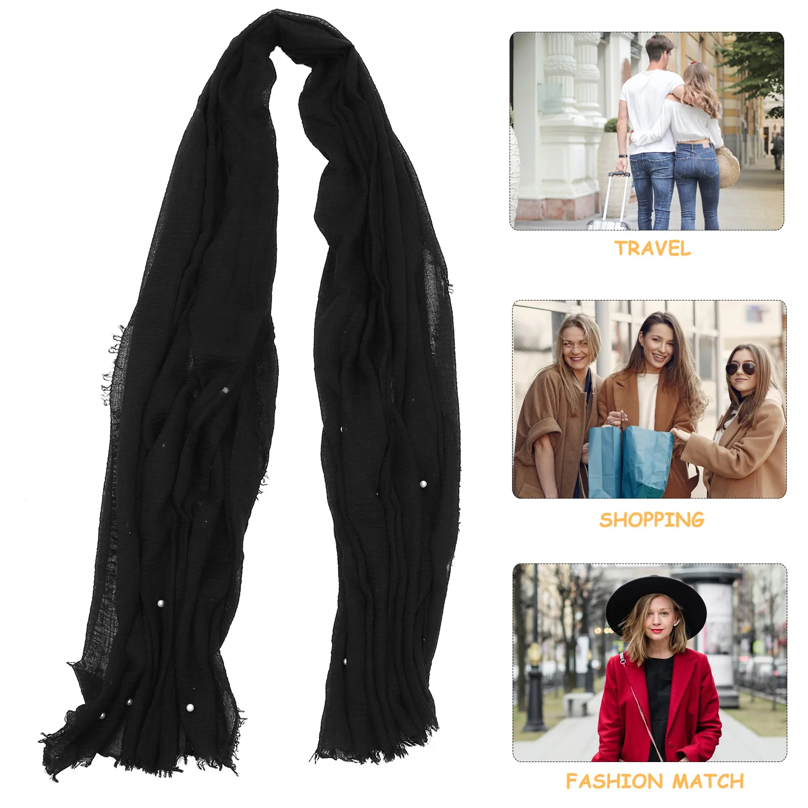 

1pc Pearl Embellished Head Scarf Soft Cotton Multi-Purpose Comfortable Shawl For Women Outdoor Elegant Scarves Gift