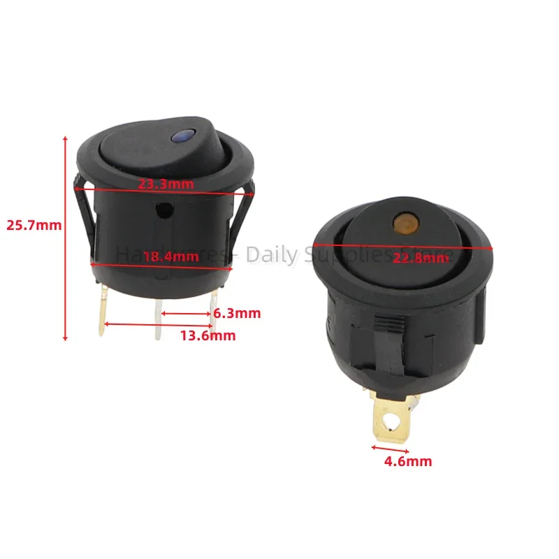1szt 12V 220V Led Switch 16A 12V Dot Light Switch Power Switches Przycisk samochodowy ON/OFF 3pin Okrągły przełącznik kołyskowy KCD1 20mm — zdjęcie 5