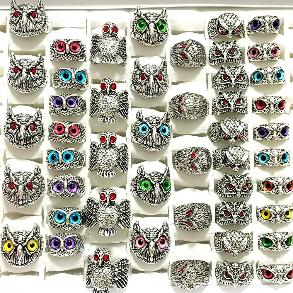 Wholesale 20/50Pcs All Owl Assorted Styles Eye Rings Resale Hot Jewelry Alloy Metal