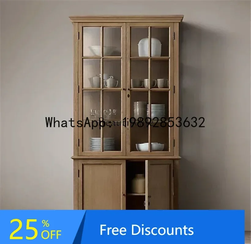 

CC American rural solid wood home dining side cabinet, French simple and retro customizable bookcaseSSS