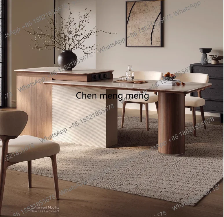 

New arrive Marble island dining table in the ancient style can be retractable island walnut veneer kitchen simple dining table