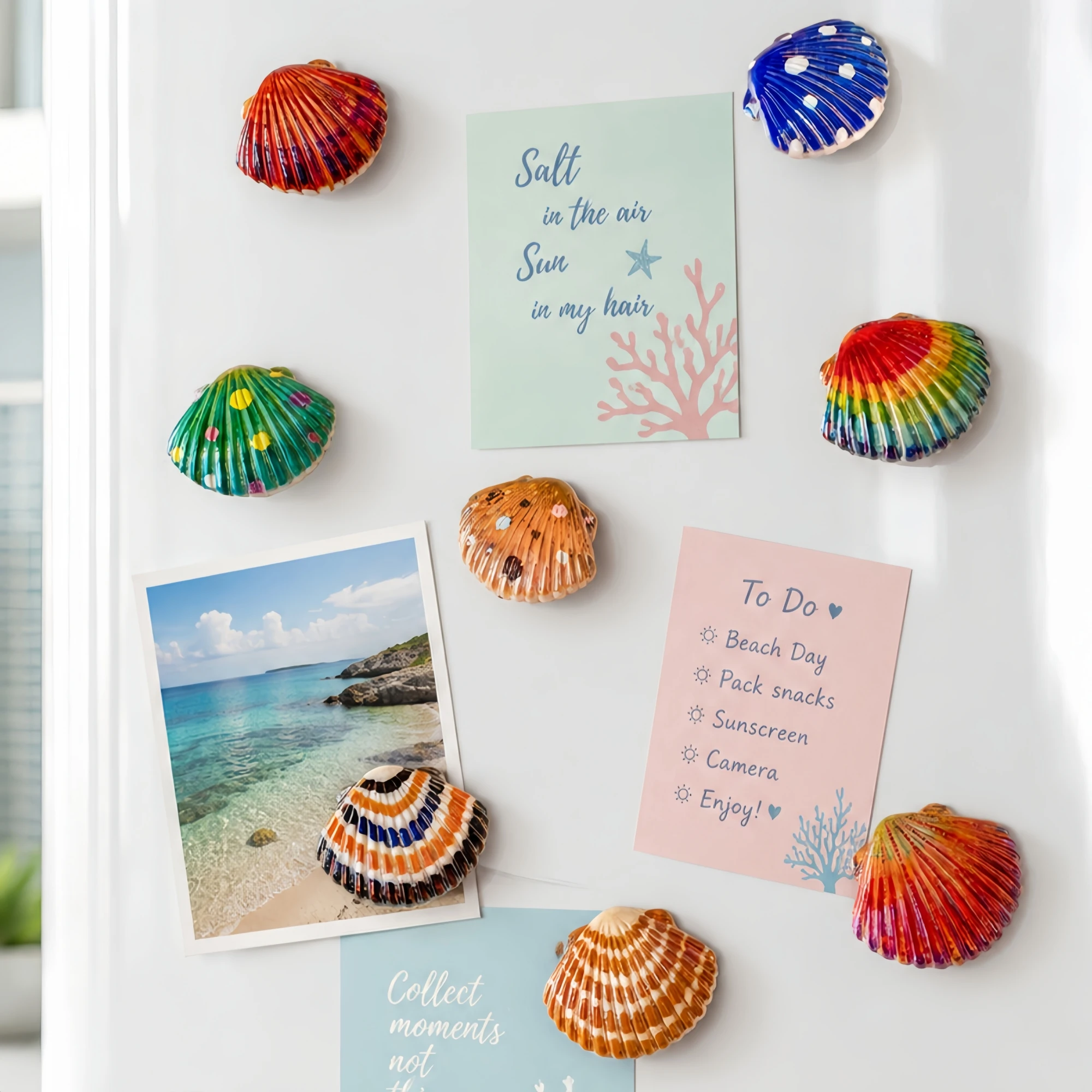 Colorful Painted Shell Fridge Magnets, Ocean Style Decorative Magnets for Whiteboard, Kitchen, Beach Home Decor, Unique Gift