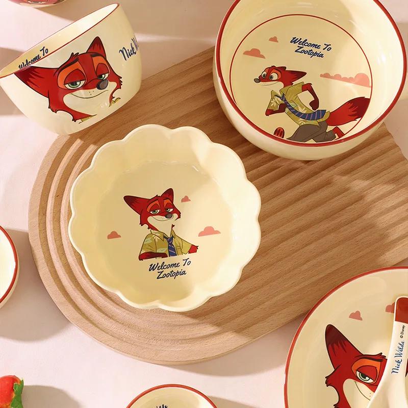 Disney Anime Cartoon Zootopia Nick Wilde zestaw ceramiczne zastawy stołowe zastawa stołowa lisa ceramiczna talerz uroczy miski na ryż