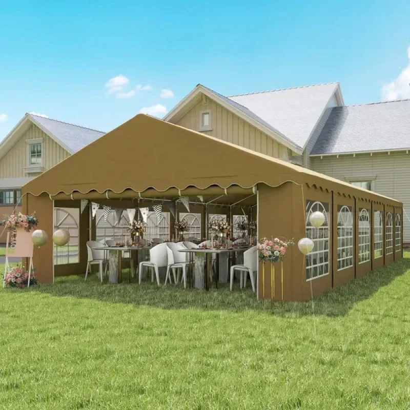 

20x40FT Brown Waterproof Large Canopy Tent with Removable Sidewalls 12 Windows Outdoor Gazebo for Wedding Camping Events