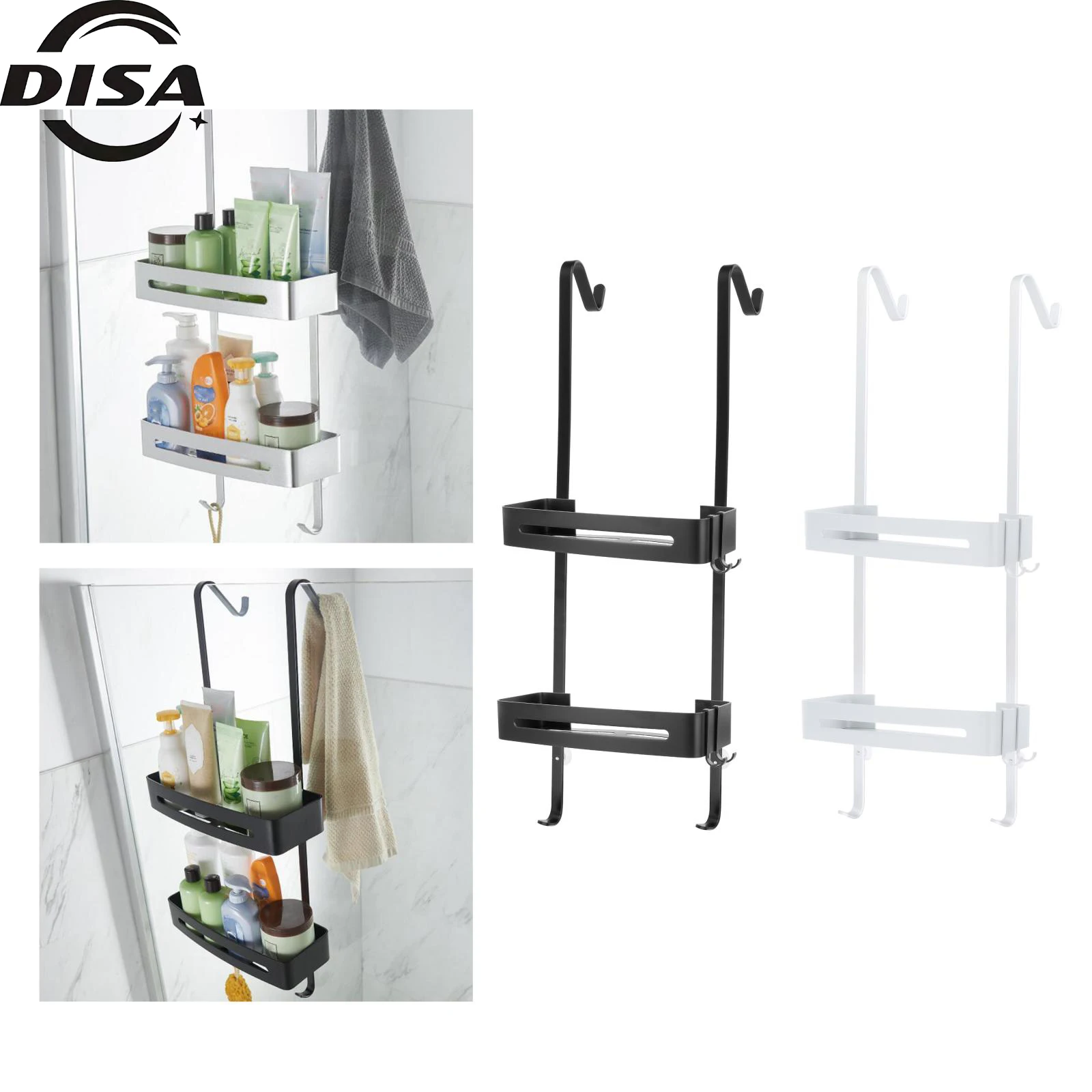 

Hanging Bath Shelves Bathroom Shelf Organizer Nail-free Shampoo Holder Storage Shelf Rack Bathroom Basket Holder (Black/ White)