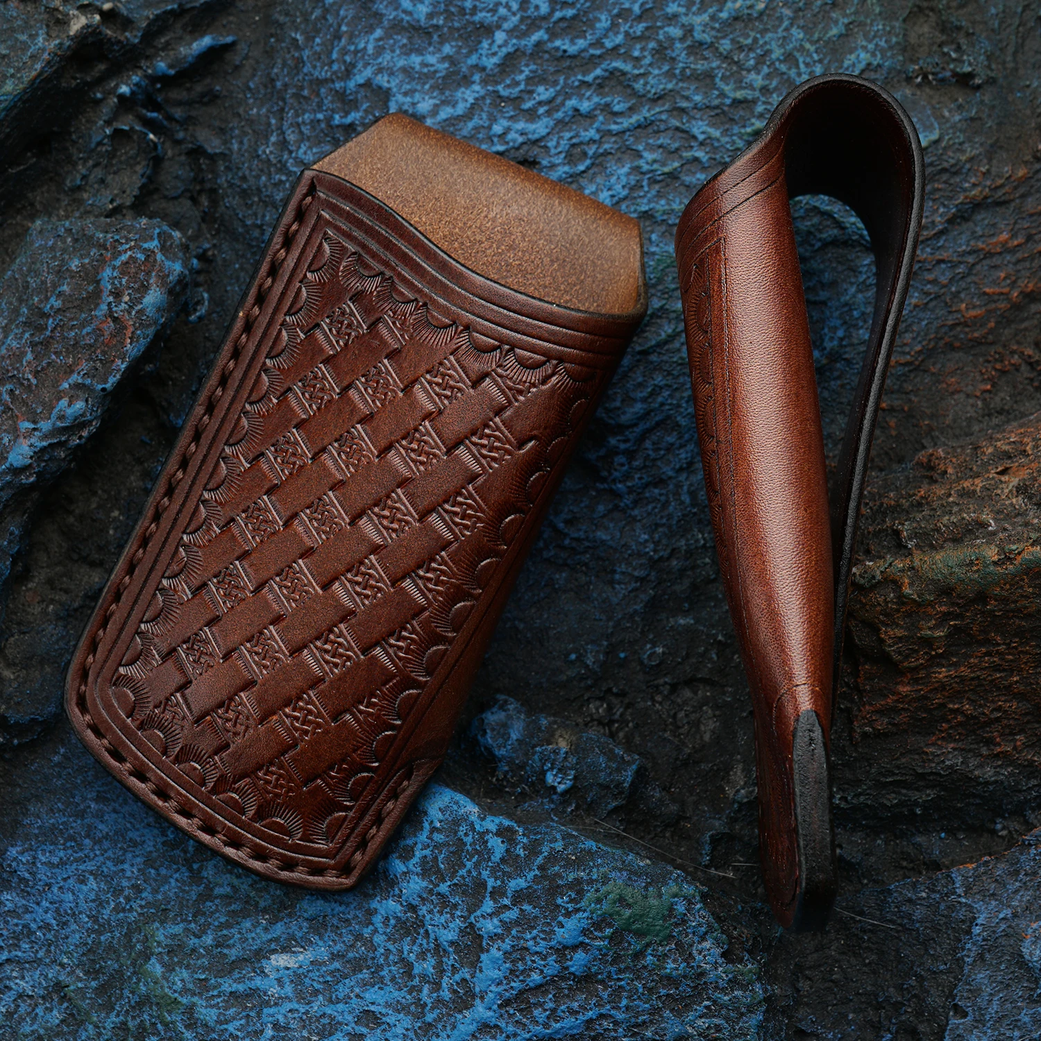 NEWOOTZ Beautifully Hand Sewn Carved Vegetable Tanned Leather Case, Scabbard, Sheath