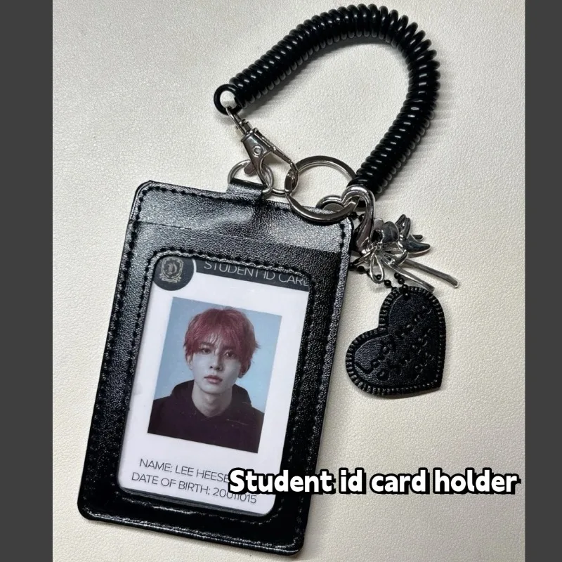 

Kawaii Cat Leather Kpop Photo Card Holder Casual Key Card Cover Case with Bow Dual Slot Short Charm Protector for ID Photo Card