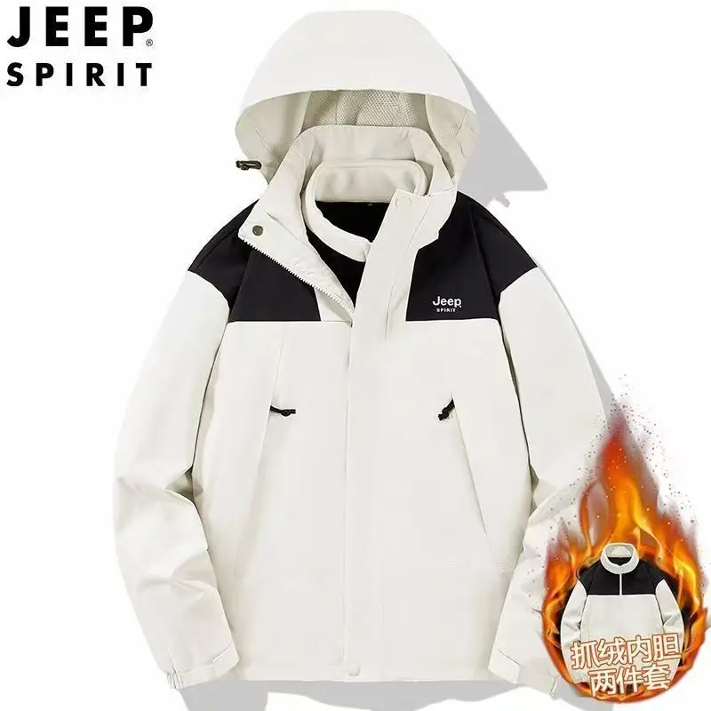 Kurtka JEEP SPIRIT męska i damska, nowa kolekcja, dla par, jesienno-zimowa, rekreacyjna, ocieplana, wodoodporna, trzy w jednym, wysoka jakość.