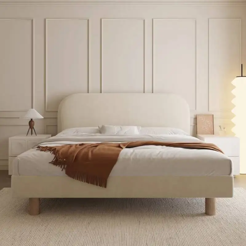 

Italian White Modern Double Bed Velvet Headboard High Frames Bases Double Bed Bedroom Full Size Camas Individuales Furniture